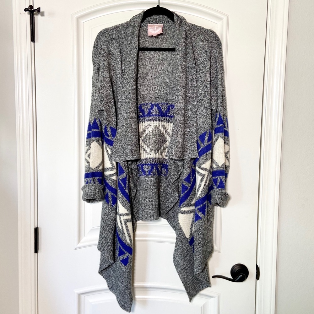 Grey Geometric Print Cardigan